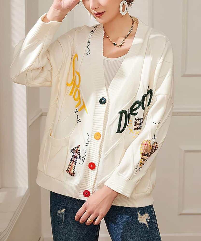 utcoco Womens Open Front Cardigan Cable Knit Long Sleeve Button